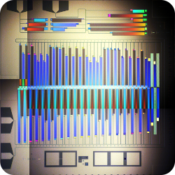 A SuperSpec test device under the microscope. Mosaic image courtesy of E. Shirokoff.